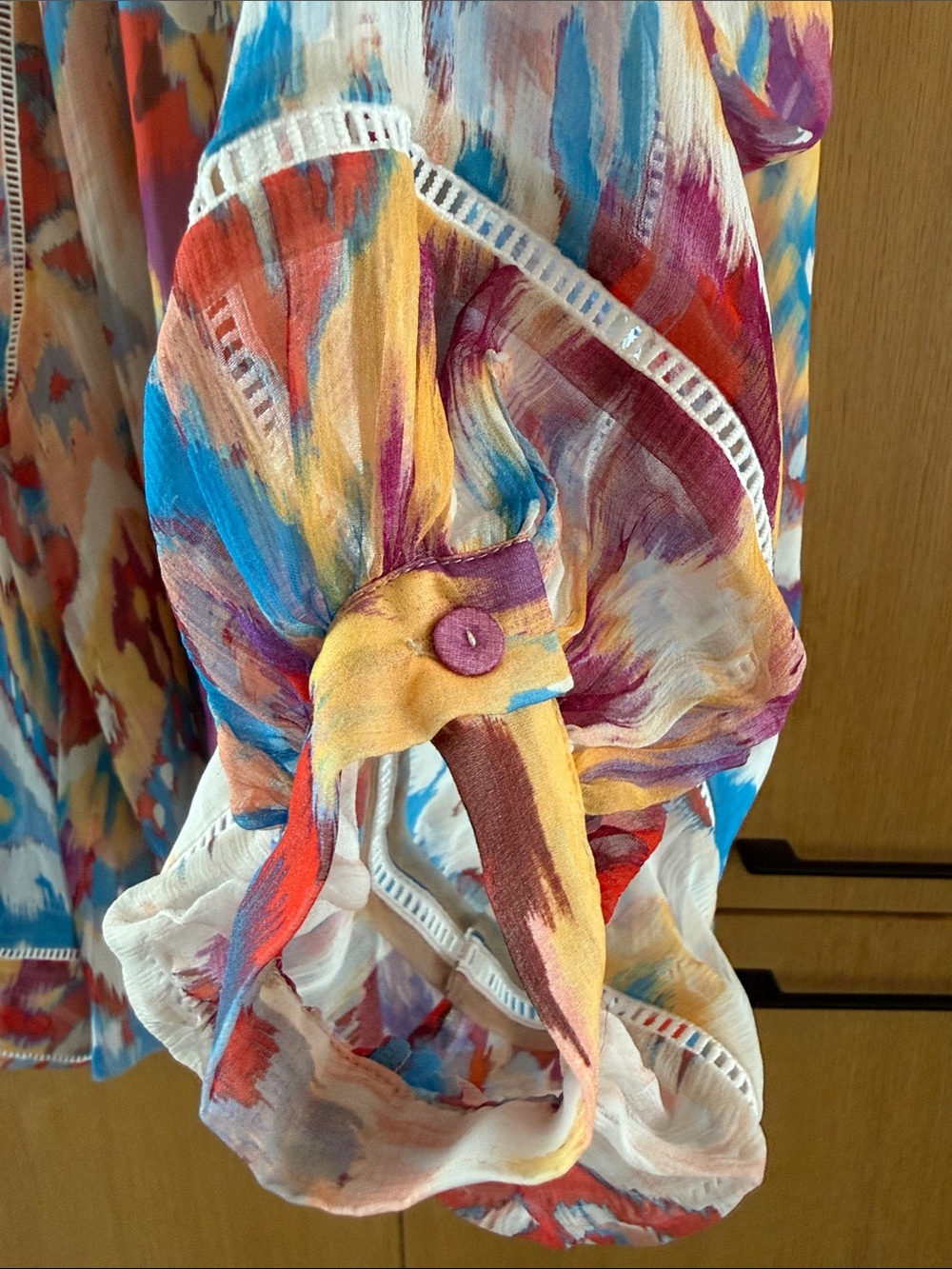Figue Luz Silk Blouse V Neck Watercolor Colorful Print Womens size XLarge - Picture 15 of 16
